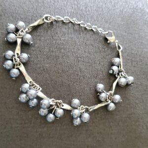 Silver-Tone Cluster Bracelet with Blue Faux Pearls & Adjustable Chain